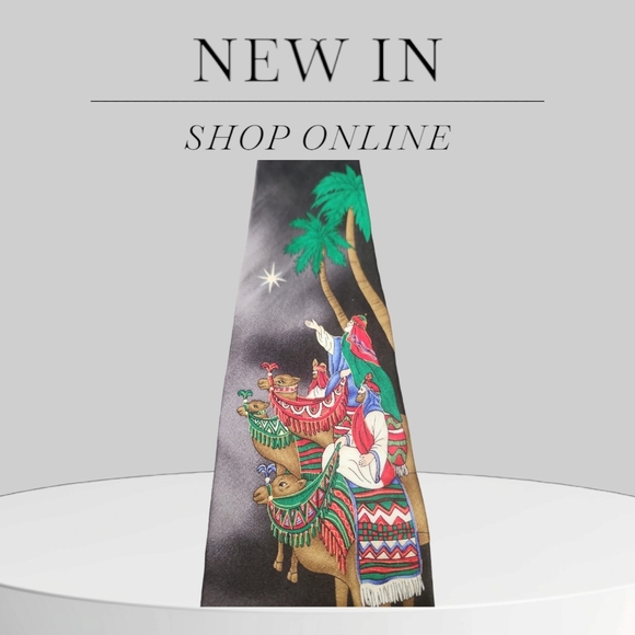 EUC Festive Men's 100% Silk Tie - Colorful Holiday Religious Scene - Picture 3 of 4